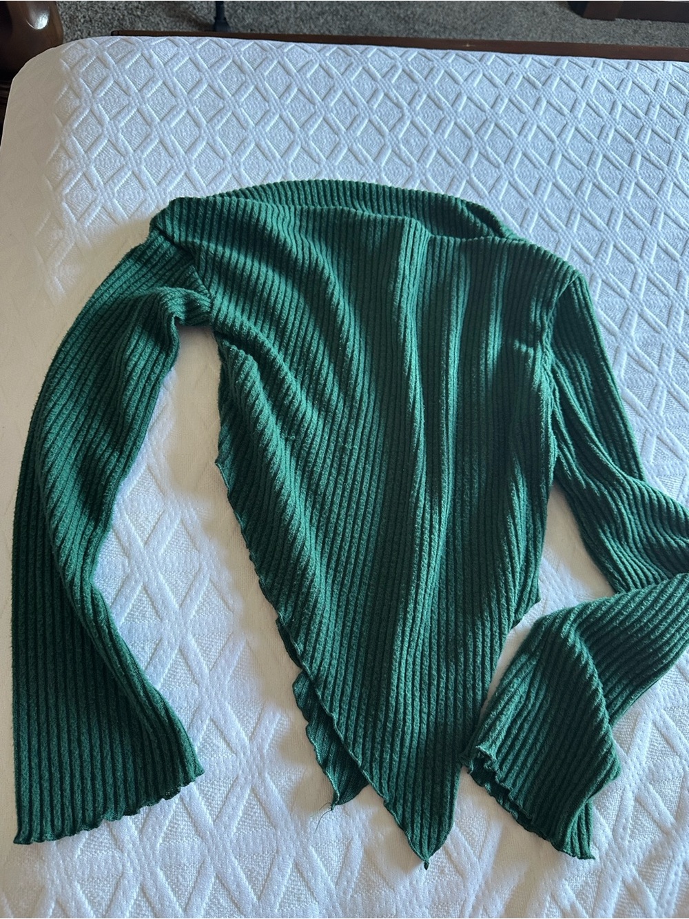 Green Ribbed V-Neck Women's Sweater